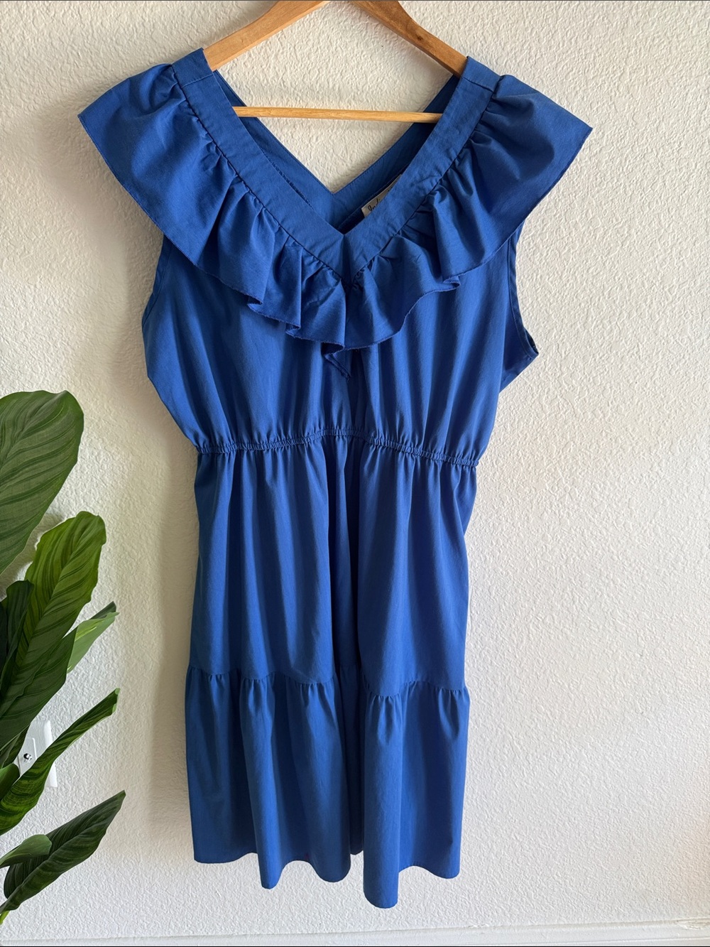 Women’s Ruffle V-Neck Midi Dress - Blue